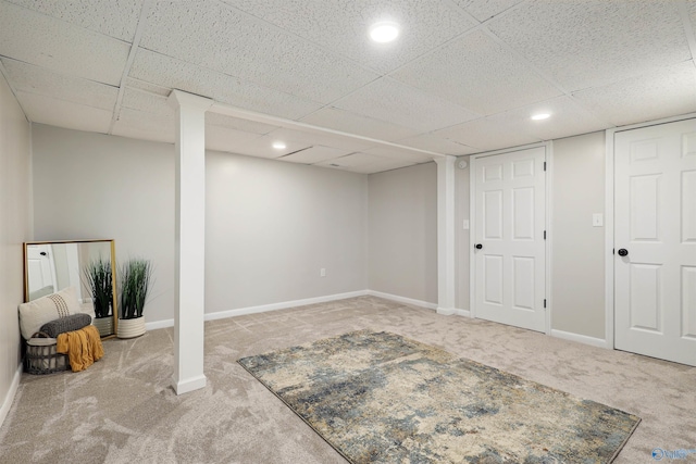 4018 SE Piedmont Dr, Huntsville, AL 35802 - finished below grade area with recessed lighting, carpet, a paneled ceiling, and baseboards