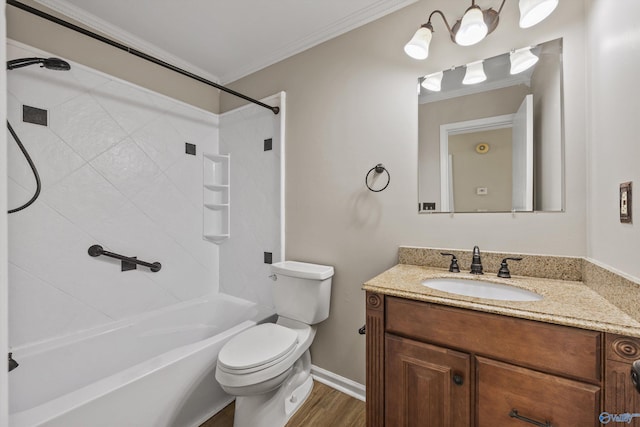13935 SW Wyandotte Dr, Huntsville, AL 35803 - full bath with vanity, crown molding, shower / washtub combination, and wood finished floors
