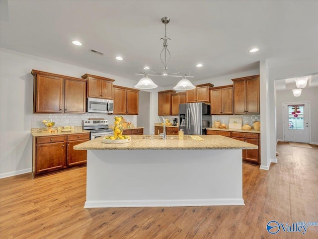 27004 Mill Creek Dr, Athens, AL 35613 - kitchen featuring brown cabinets, appliances with stainless steel finishes, a sink, and visible vents