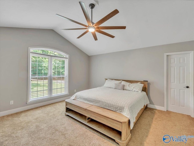 78 Bob Cir, Scottsboro, AL 35769 - bedroom featuring light carpet, lofted ceiling, baseboards, and ceiling fan