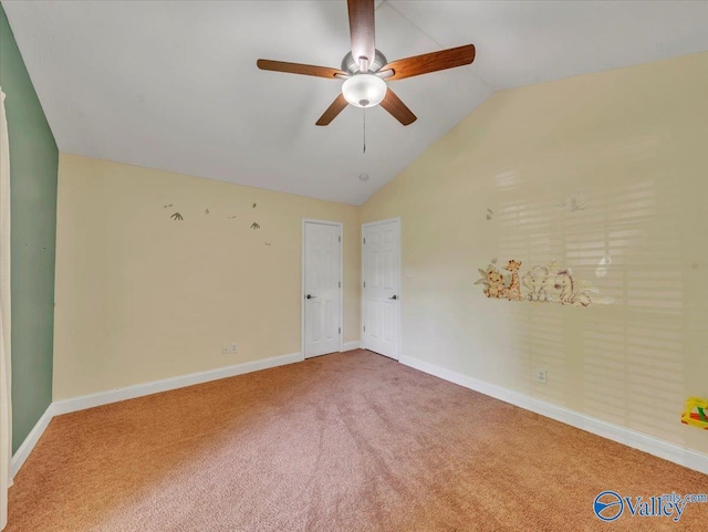 78 Bob Cir, Scottsboro, AL 35769 - carpeted empty room with vaulted ceiling, ceiling fan, and baseboards