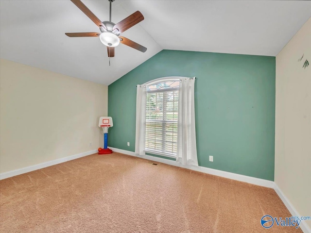 78 Bob Cir, Scottsboro, AL 35769 - empty room featuring ceiling fan, lofted ceiling, carpet floors, and baseboards