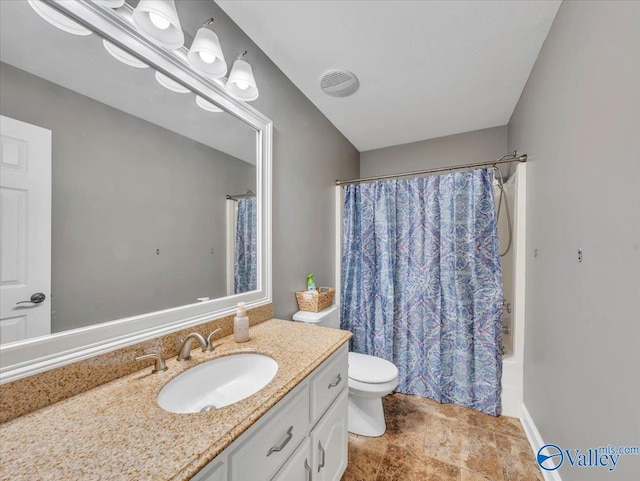 78 Bob Cir, Scottsboro, AL 35769 - full bath with vanity, toilet, shower / bathtub combination with curtain, and stone finish flooring