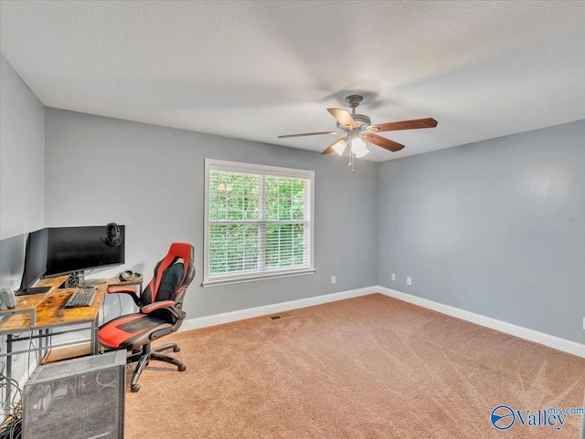 78 Bob Cir, Scottsboro, AL 35769 - carpeted office space featuring ceiling fan, baseboards, and a textured ceiling