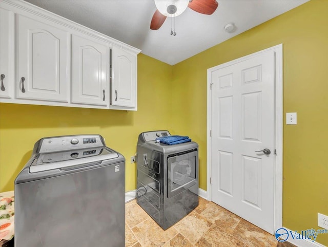 78 Bob Cir, Scottsboro, AL 35769 - washroom with cabinet space, washer and dryer, a ceiling fan, and baseboards
