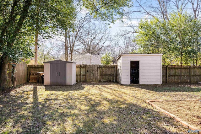 view of yard featuring a shed