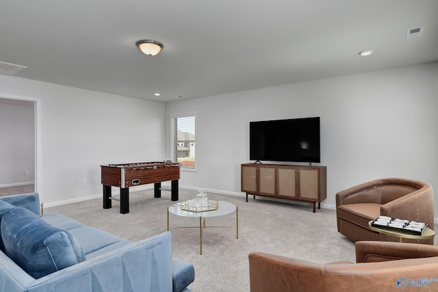 playroom featuring baseboards, carpet, and visible vents