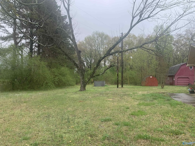 view of yard with an outdoor structure and a barn