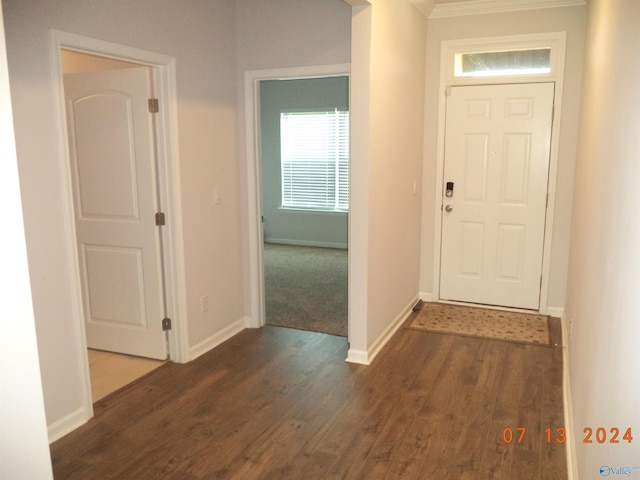 319 Jackson Point Cir, Huntsville, AL 35811 - foyer with wood finished floors, baseboards, and crown molding