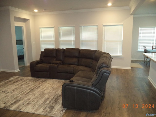 319 Jackson Point Cir, Huntsville, AL 35811 - living room with wood finished floors, baseboards, ornamental molding, and recessed lighting
