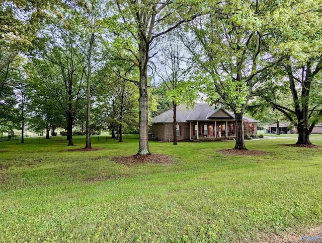 view of front of property with brick siding and a front yard