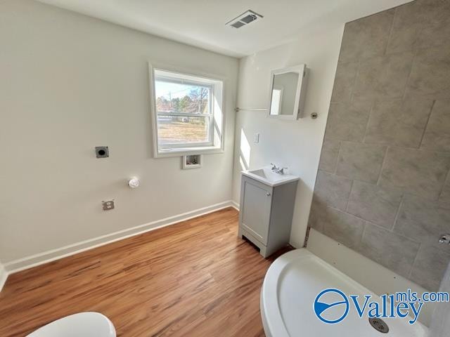 bathroom featuring vanity and wood-type flooring