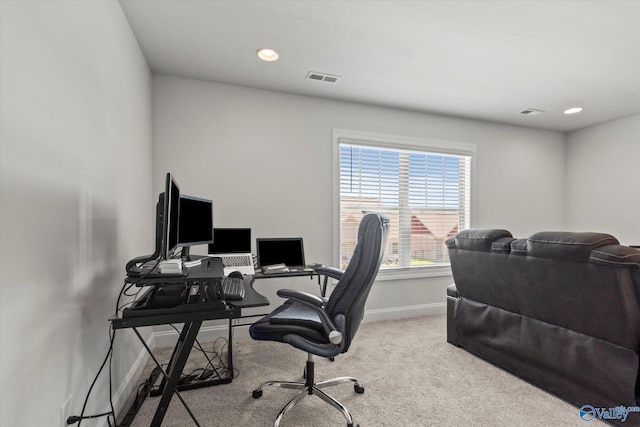 view of carpeted home office