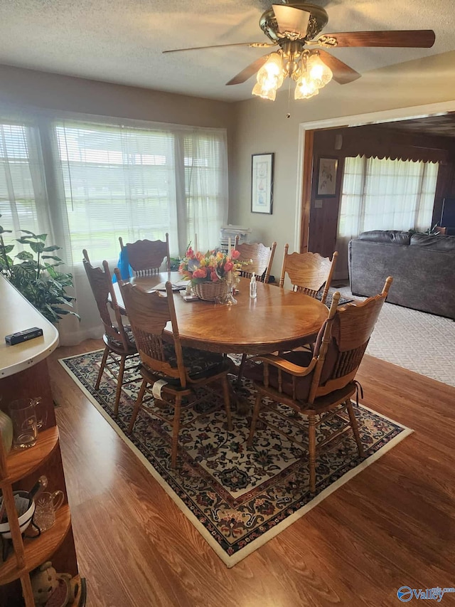 2505 E Broad St, Gadsden, AL 35905 - dining space featuring ceiling fan, wood finished floors, healthy amount of natural light, and a textured ceiling