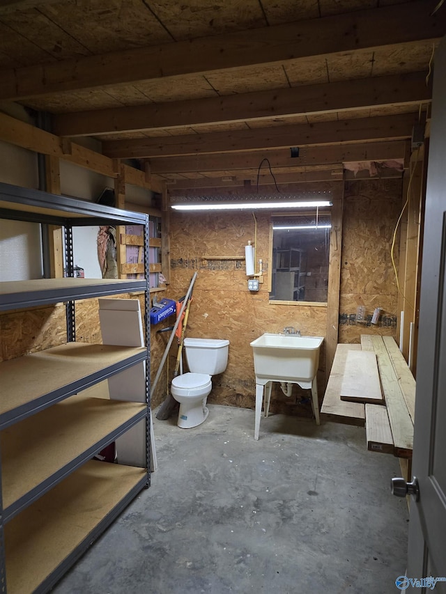 unfinished basement featuring a sink