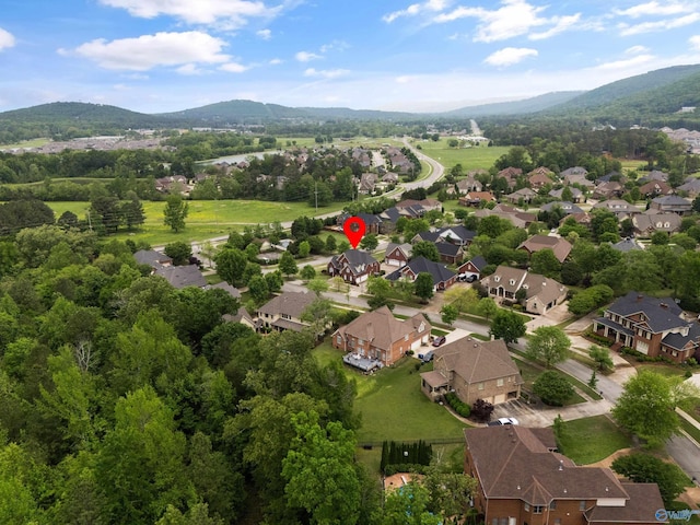 aerial view featuring a mountain view and a residential view
