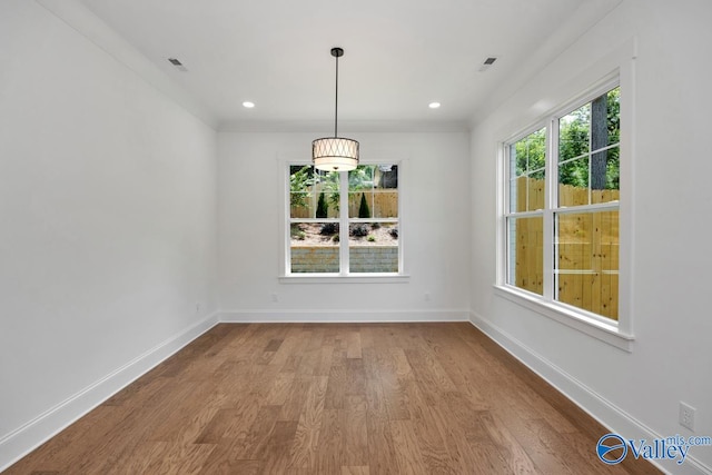 unfurnished dining area featuring wood-type flooring