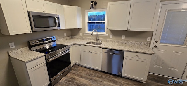 kitchen featuring dark hardwood / wood-style flooring, sink, white cabinets, and stainless steel appliances