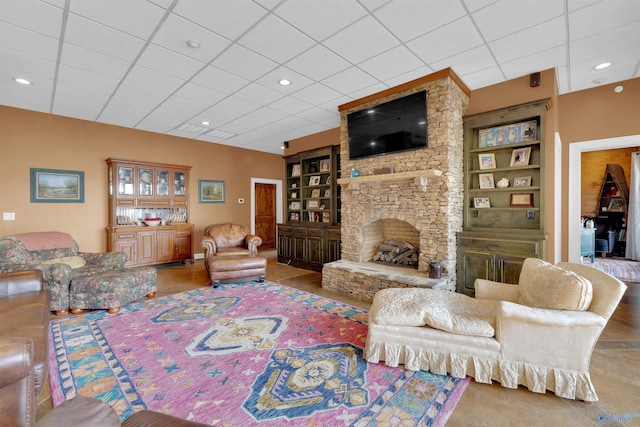 900 Menominee Rd, Langston, AL 35755 - living room with built in features, a fireplace, and recessed lighting