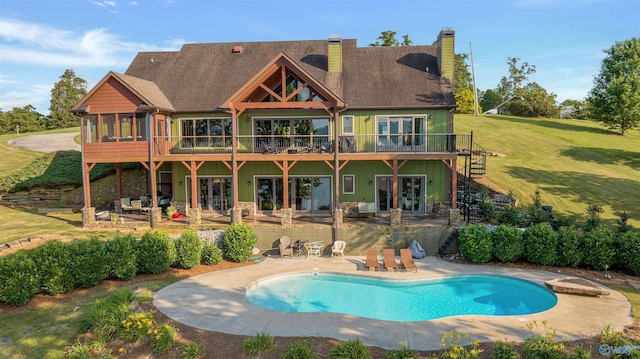 900 Menominee Rd, Langston, AL 35755 - back of house with french doors, a chimney, a patio area, a deck, and a yard