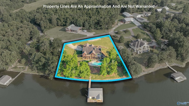900 Menominee Rd, Langston, AL 35755 - aerial overview of property's location with a nearby body of water and property parcel outlined