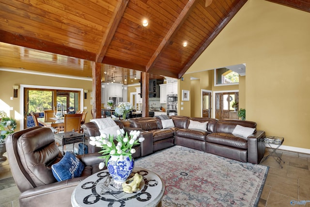 900 Menominee Rd, Langston, AL 35755 - living area with a wood ceiling with exposed beams and high vaulted ceiling