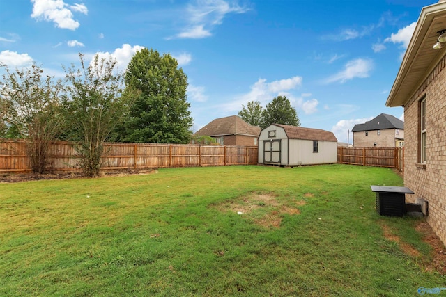 view of yard with a storage unit