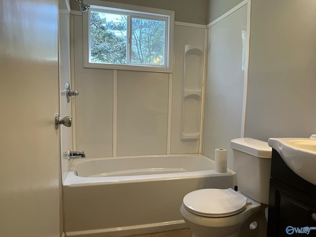 full bath featuring toilet, shower / tub combination, and vanity