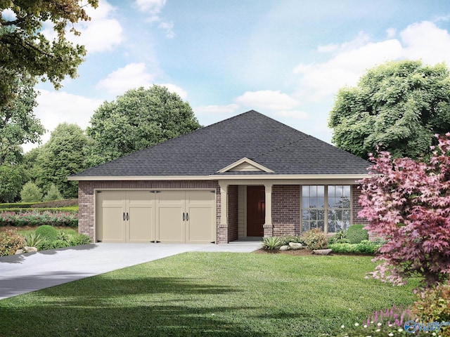 view of front facade featuring a garage and a front yard