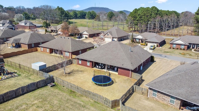 aerial view featuring a residential view and a mountain view