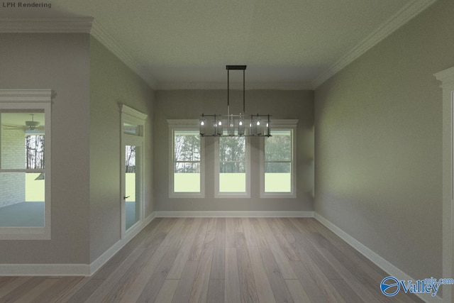 HUNTINGTONB Newby Chapel Rd, Athens, AL 35613 - unfurnished dining area featuring wood finished floors, a chandelier, baseboards, and ornamental molding