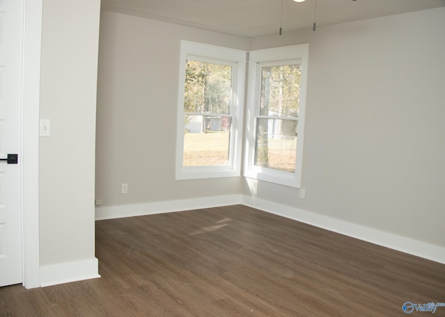 unfurnished room with dark wood-type flooring