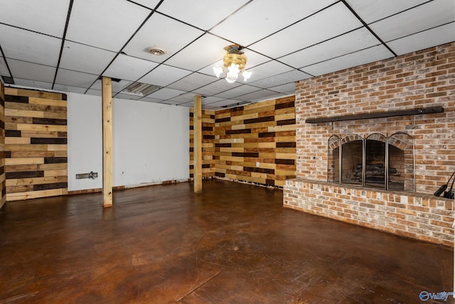 basement featuring a fireplace