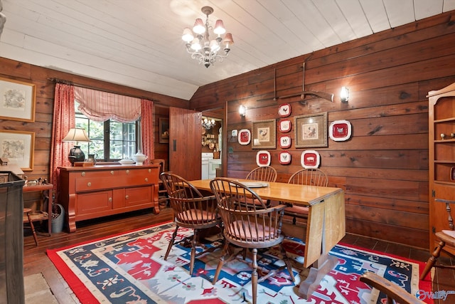 LOT1 Moon Lake Rd, Mentone, AL 35984 - dining room with wood-type flooring, wood walls, and a chandelier