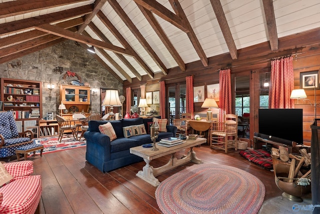 LOT1 Moon Lake Rd, Mentone, AL 35984 - living area featuring hardwood / wood-style floors, beam ceiling, and high vaulted ceiling