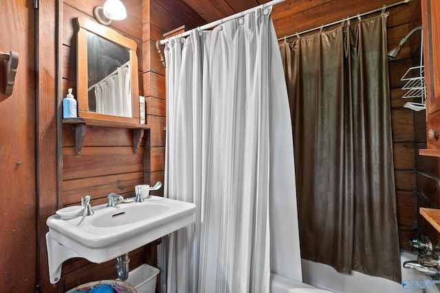 LOT1 Moon Lake Rd, Mentone, AL 35984 - bathroom featuring wood walls and shower / bath combination with curtain