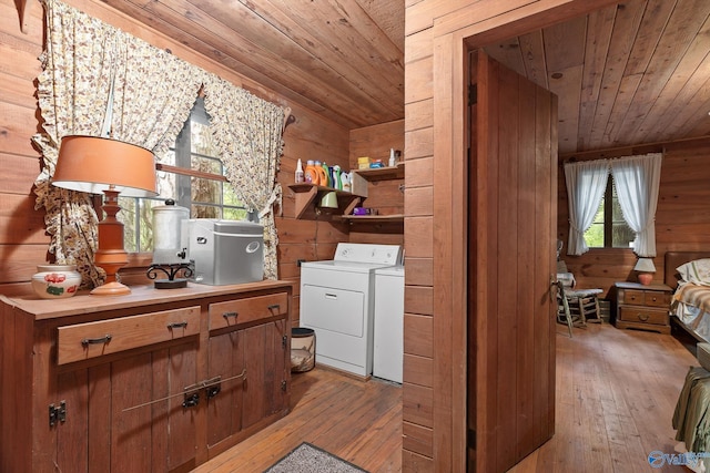 LOT1 Moon Lake Rd, Mentone, AL 35984 - laundry room with washing machine and clothes dryer, wood ceiling, light wood finished floors, and wooden walls