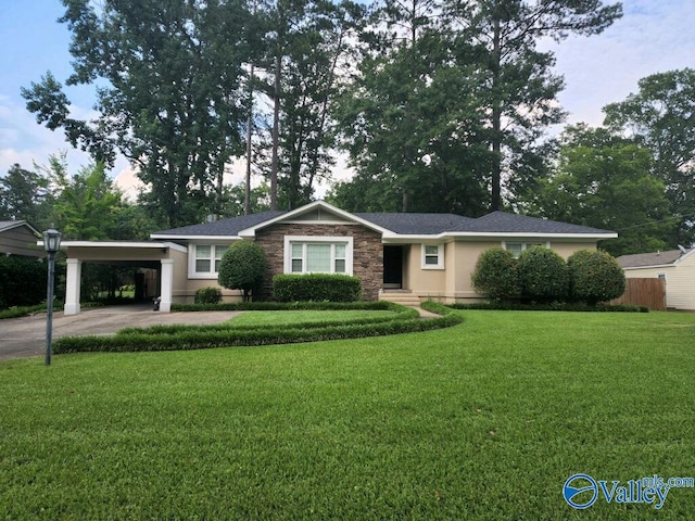 single story home with a carport and a front yard