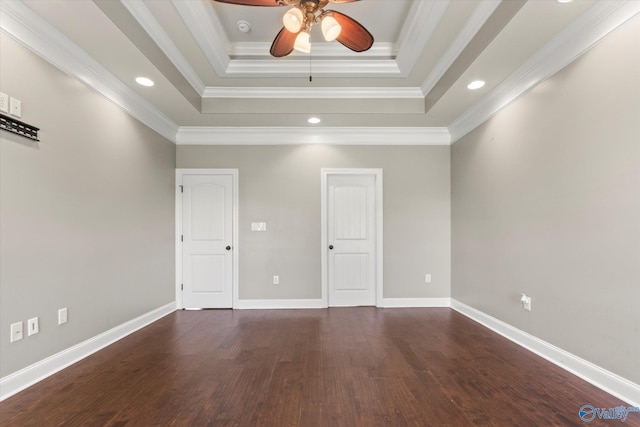 17259 Obsidian Cir, Athens, AL 35613 - empty room with ceiling fan, wood finished floors, a raised ceiling, ornamental molding, and baseboards