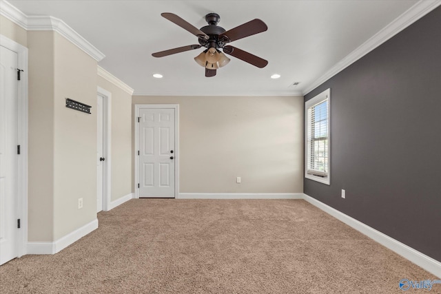 17259 Obsidian Cir, Athens, AL 35613 - unfurnished room featuring light carpet, ceiling fan, recessed lighting, crown molding, and baseboards
