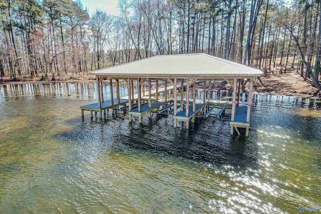 view of dock featuring a water view and boat lift