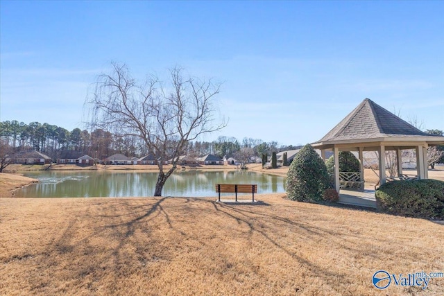 property view of water featuring a gazebo