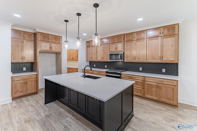 kitchen with appliances with stainless steel finishes, light countertops, and a sink