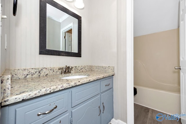 bathroom with vanity and wood-type flooring