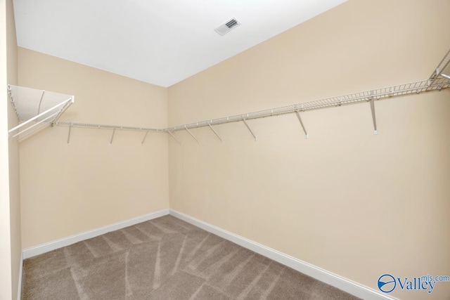 walk in closet with light carpet and visible vents
