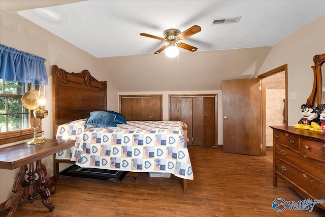 19660 Cox Rd, Athens, AL 35611 - bedroom featuring wood finished floors, vaulted ceiling, and visible vents