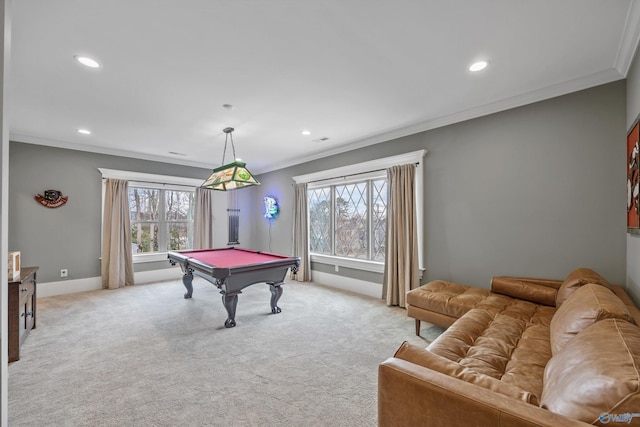 2603 Whitesburg Dr, Huntsville, AL 35801 - recreation room with recessed lighting, crown molding, a healthy amount of sunlight, and pool table