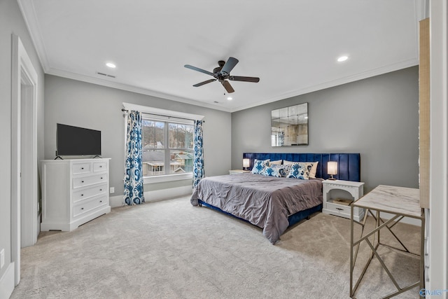 2603 Whitesburg Dr, Huntsville, AL 35801 - carpeted bedroom featuring ceiling fan, recessed lighting, and ornamental molding