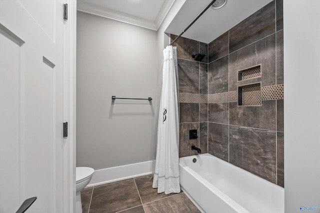 2603 Whitesburg Dr, Huntsville, AL 35801 - bathroom with tile patterned floors, toilet, crown molding, baseboards, and shower / tub combo