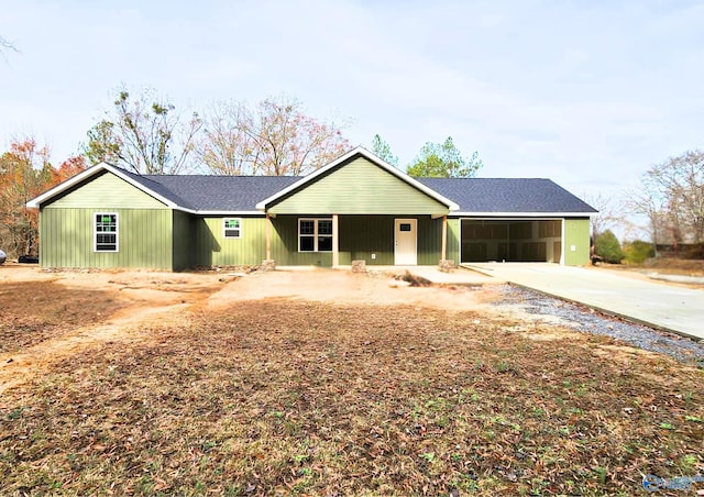 single story home with a garage